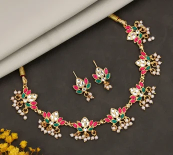 Pearl Choker Necklace – Multi-Strand with Gold Floral Pendant