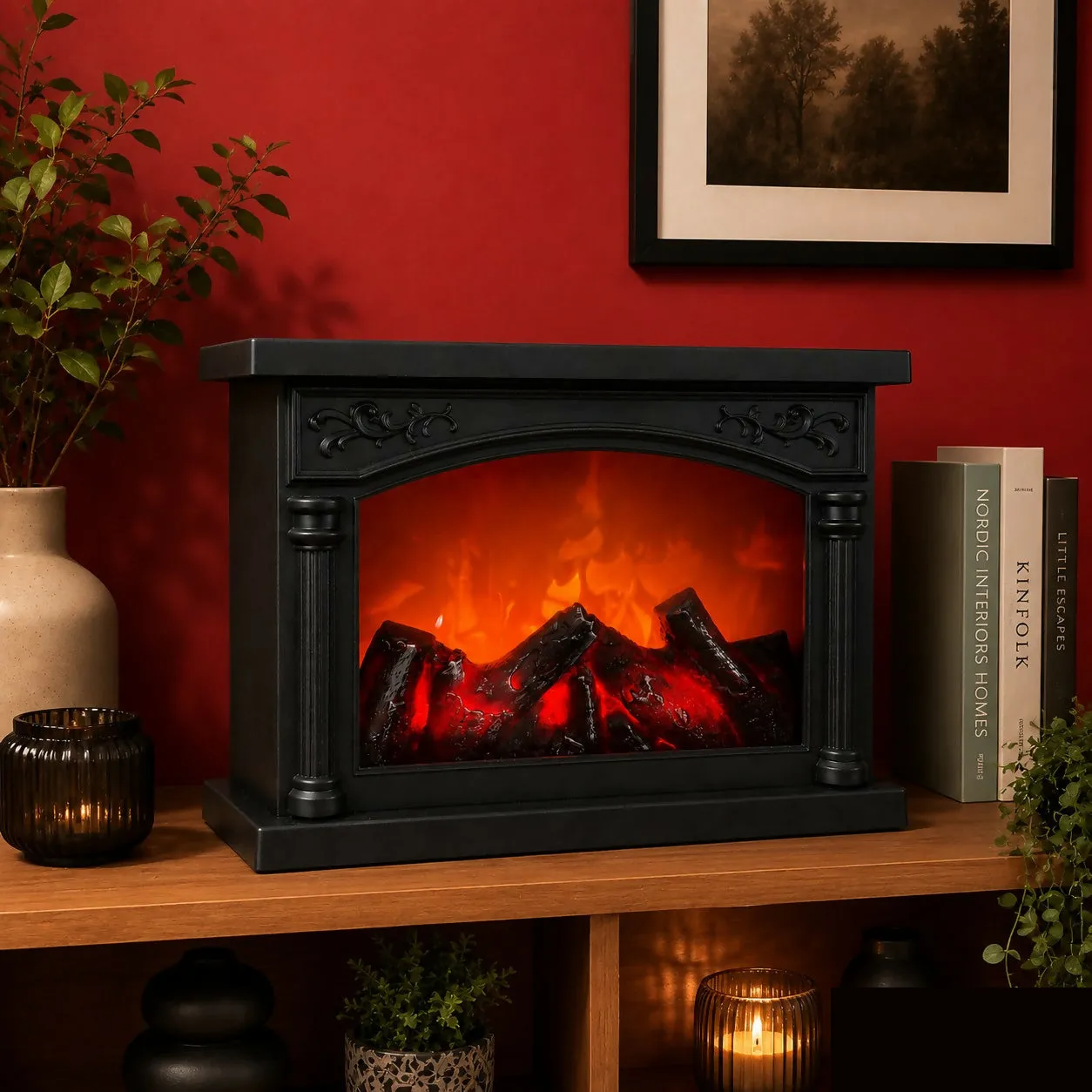 Premium Mini Electric Fireplace LED Flame Night Light Decorative Table Lamp - Buy Online at Alikart