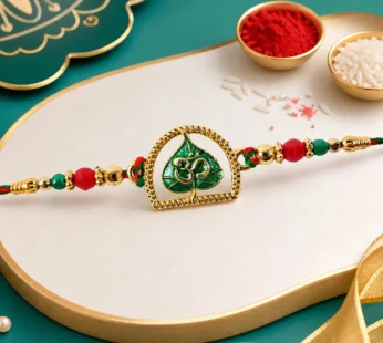 Divine Rakhi with Om Arch Plaque, leaf detail and display look for Festive Display