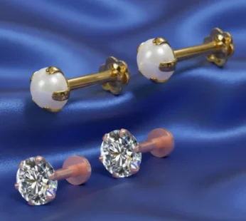Gold, rose gold plated Pearl & AD Flat Back Stud Earring Set Combo Pack of 4