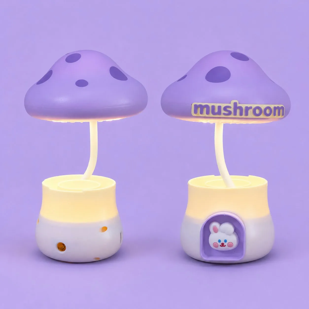 Purple Cute Mushroom LED Desk Lamp with Pencil Holder & Sharpener for Kids - Detailed Feature View 2