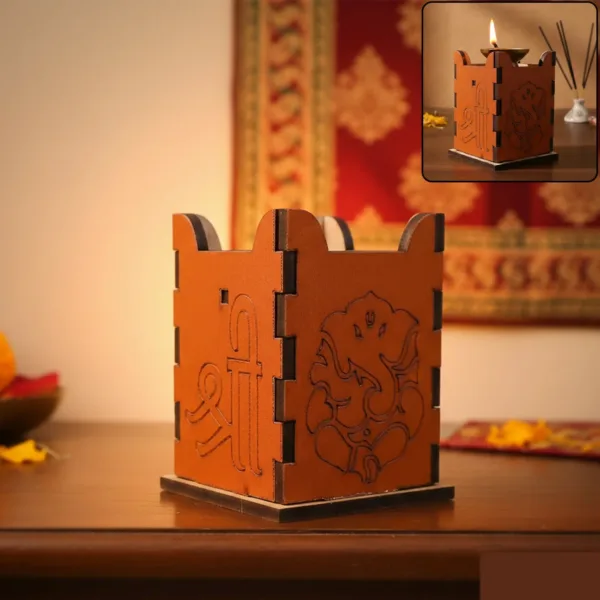 Ganesh Wooden Diya Stand – Divine Shadow & Durable MDF Base