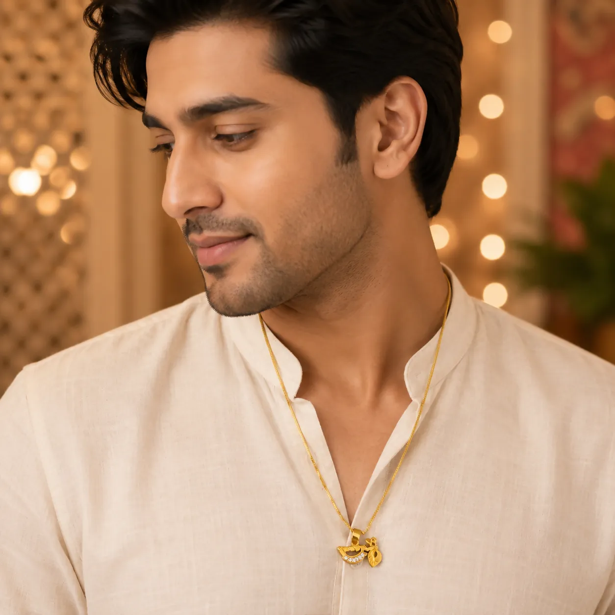 Ethnic Gold-Toned Divine Charm Pendant Chain for Men & Women | Fashion Jewelry - Detailed Feature View 4