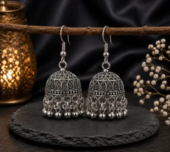 Oxidised Silver Jhumka Earrings for Women with Traditional Dome Design Stylish Pair