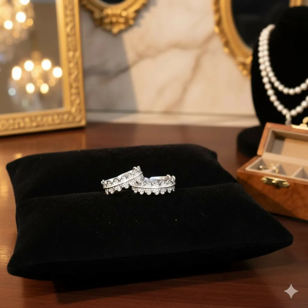 Premium Silver Plated Heart Toe Ring – Adjustable Scalloped Design - Buy Online at Alikart