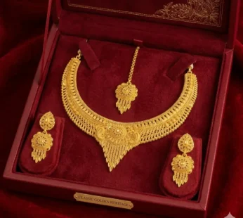 Heritage Gold-Tone Necklace Set with Matching Earrings and Maang Tikka for Women