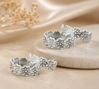 Flower Design Adjustable Toe Ring Set For Women – 4 Pcs Stylish Foot Jewellery Combo