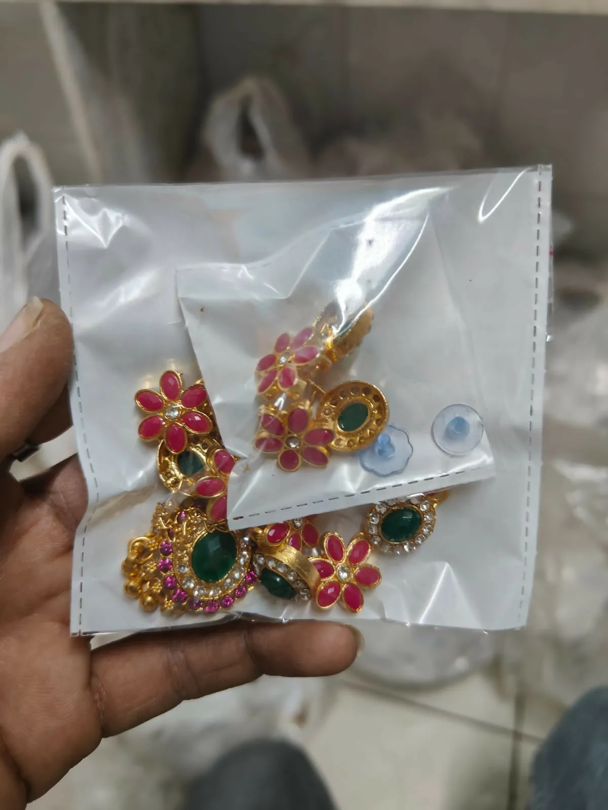 Lotus Choker Set – Gold-Toned Green-Pink Enamel Necklace - Detailed Feature View 4