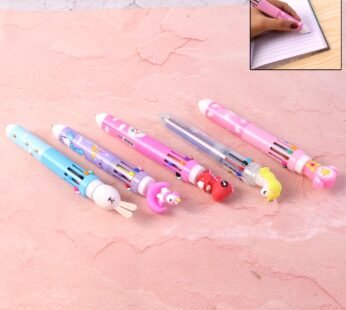 10-in-1 Multicolor Ball Pen – Smooth Writing with Cute Character Design