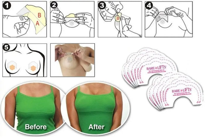 10 Pcs Bra Adhesive Breast Lift Shaper – Disposable Cotton Blend Adhesive Bra Tape for Invisible Support, Push-Up & Backless Outfits - Detailed Feature View 2