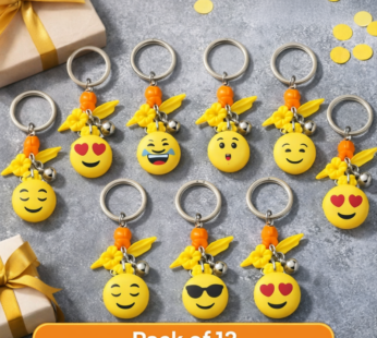 12 Pcs Smiley Face Keychain with Charms & Bells – Cute Emoji Key Ring for Bags, Keys & Gifts