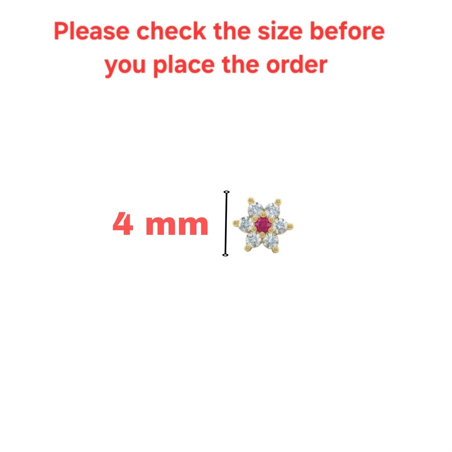 14K Gold Plated Floral Ruby Piercing Stud – Comfortable Flat Back Jewelry - Detailed Feature View 4