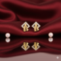 Premium 18K Gold-Plated Geometric Square Stud Earrings with Crystal Accents - Buy Online at Alikart
