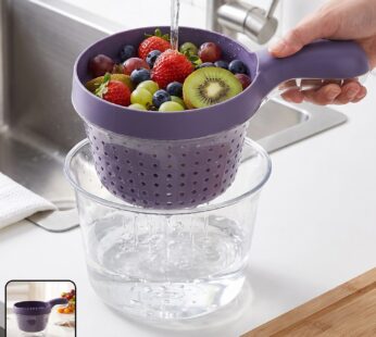 2-in-1 Kitchen Strainer Basket and Catch Bowl with Handle for Fruit and Vegetable Washing