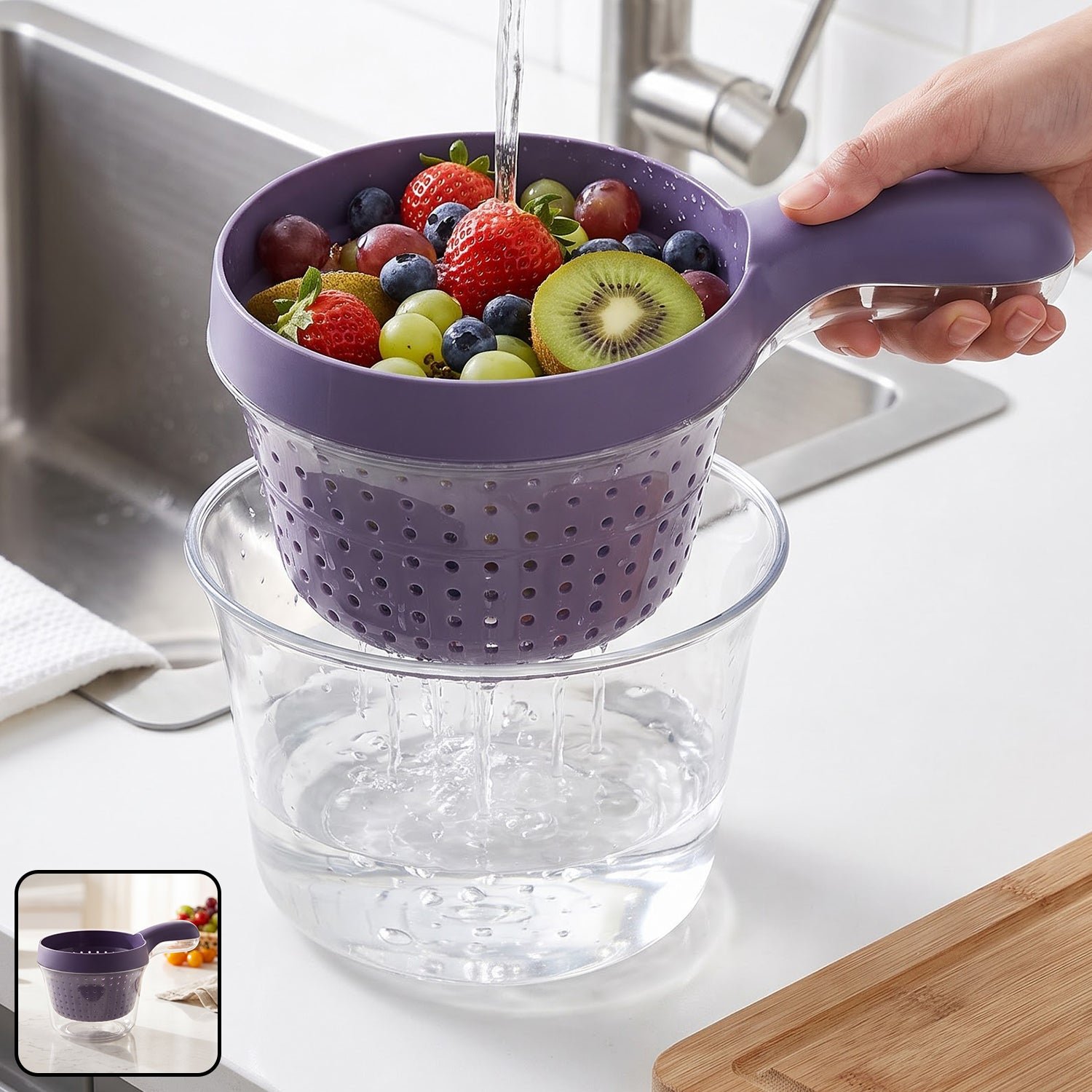 Premium 2-in-1 Kitchen Strainer Basket and Catch Bowl with Handle for Fruit and Vegetable Washing - Buy Online at Alikart