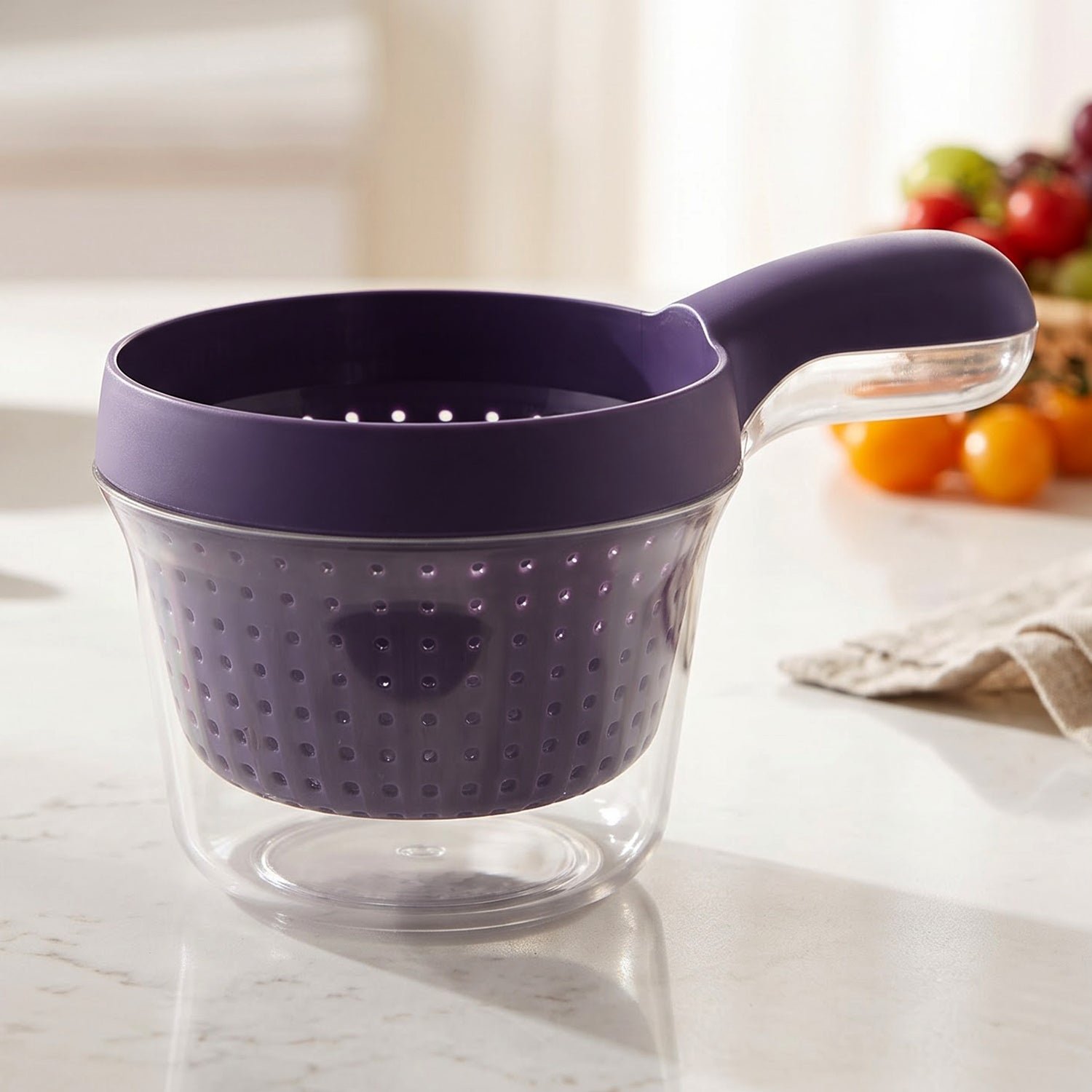 2-in-1 Kitchen Strainer Basket and Catch Bowl with Handle for Fruit and Vegetable Washing - Detailed Feature View 3
