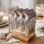Premium 24-Piece Hammered Stainless Steel Cutlery Set with Elegant Wooden Stand - Buy Online at Alikart