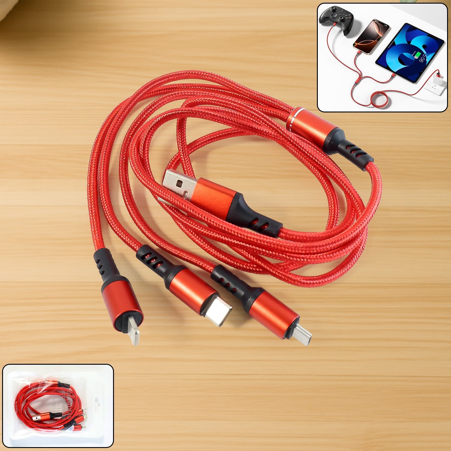 Premium 3-in-1 Multi Charging Cable – Durable Braided Universal Charger - Buy Online at Alikart