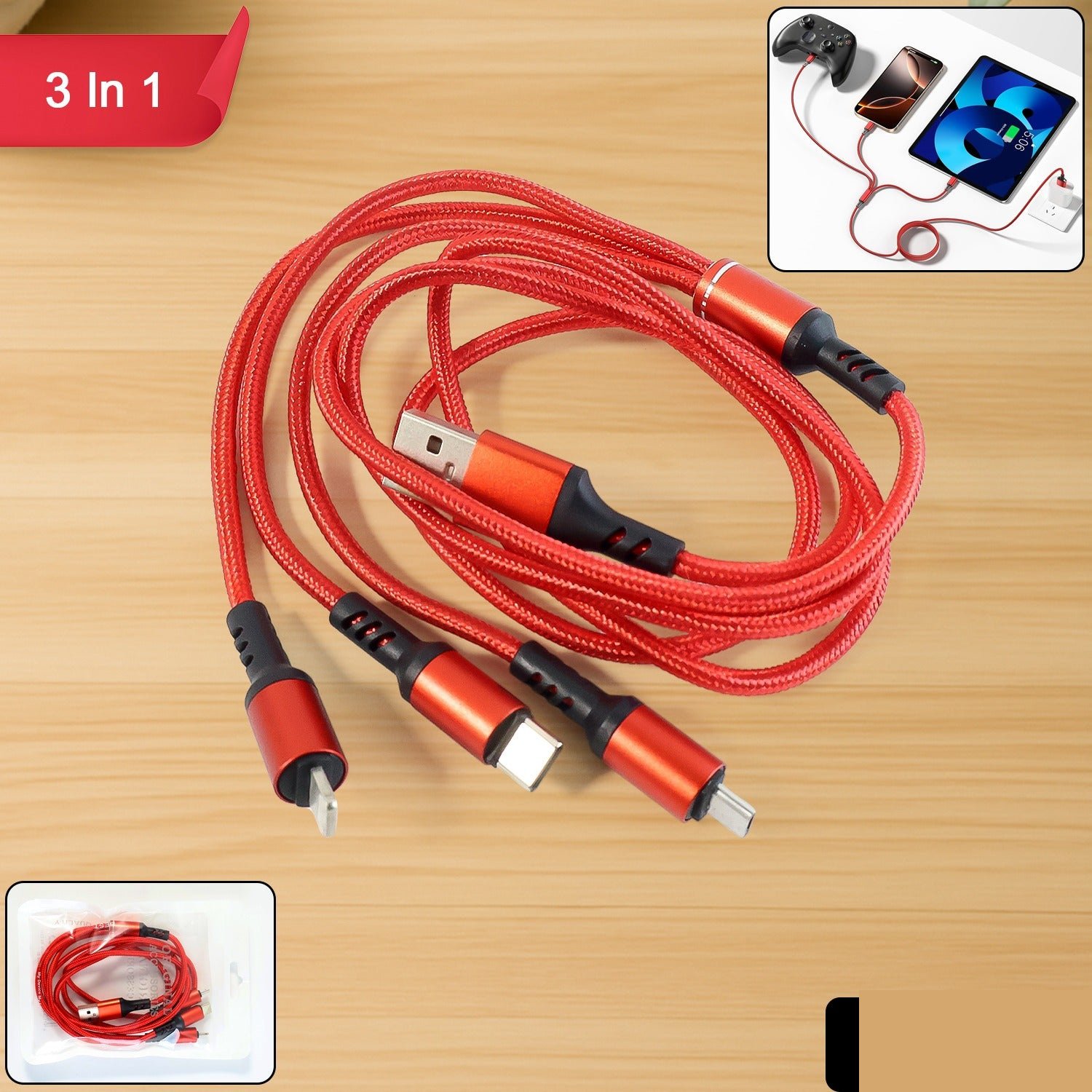 3-in-1 Multi Charging Cable – Durable Braided Universal Charger - Detailed Feature View 1