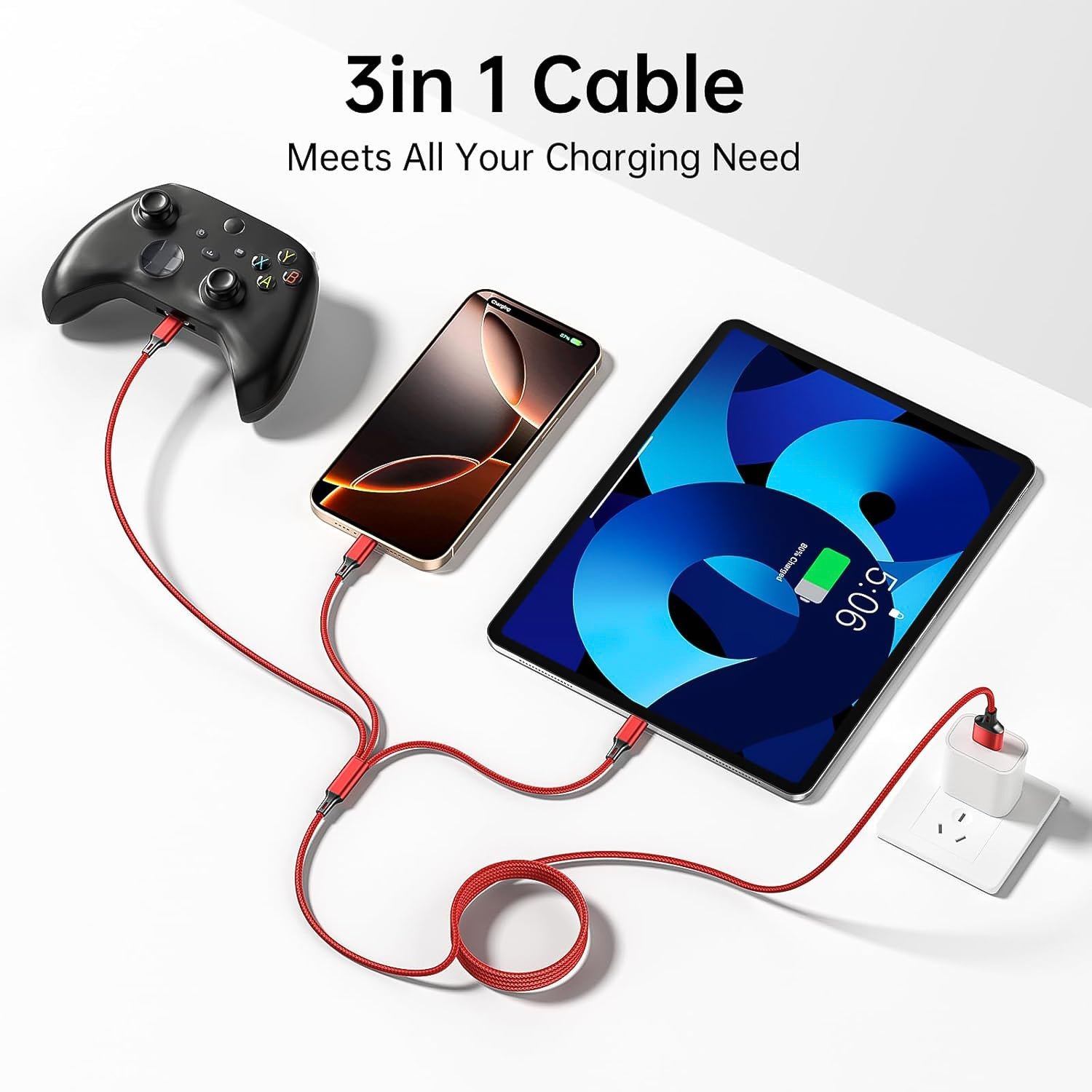 3-in-1 Multi Charging Cable – Durable Braided Universal Charger - Detailed Feature View 3
