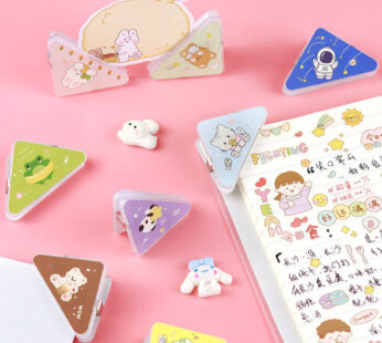 3 Pcs Triangle Page Clips – Random Printed Bookmarks & Paper Clips
