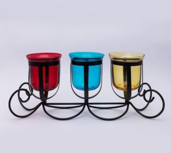 3 T-Light Candle Holder, Multicolour Votive Holder, Modern Design, Black Finish, Mild Steel