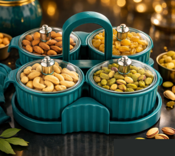 4-Compartment Clear Dry Fruit and Spice Organizer Tray with Lids – Multi-Use Kitchen and Dining Snack Container