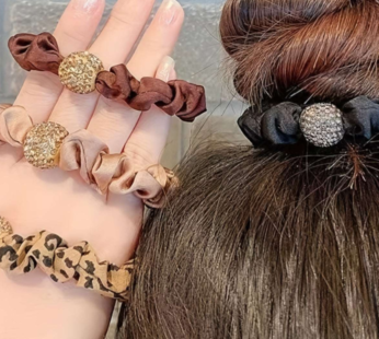 4 Pcs Rhinestone Hair Rope Set – High Elastic Adult Rubber Bands, Stylish Plain Hair Ties (Random Colors)