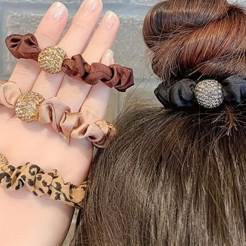 Premium 4 Pcs Rhinestone Hair Rope Set – High Elastic Adult Rubber Bands, Stylish Plain Hair Ties (Random Colors) - Buy Online at Alikart