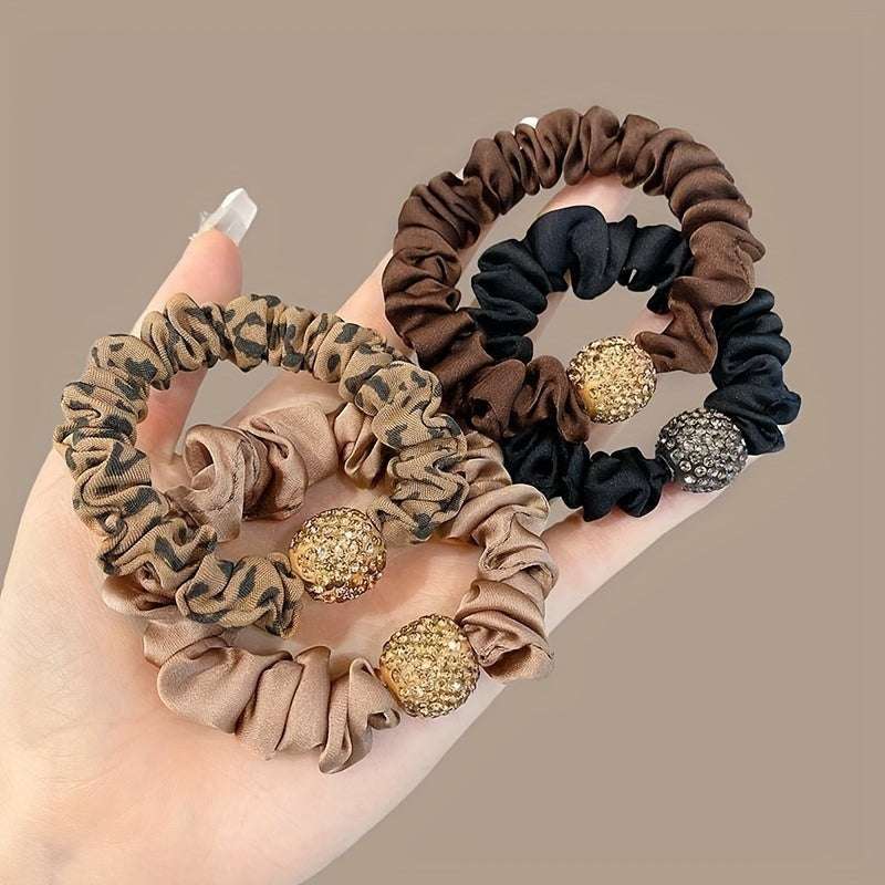 4 Pcs Rhinestone Hair Rope Set – High Elastic Adult Rubber Bands, Stylish Plain Hair Ties (Random Colors) - Detailed Feature View 4