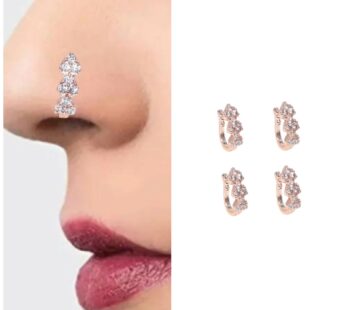 4-Piece Radiant Cubic Zirconia Clip-On Nose Cuff Set – No Piercing Required