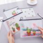 Premium 5 Pcs Cactus Print Transparent Zipper Ring Bags – Cute Student Pencil Case & Creative Multipurpose Pouch Set - Buy Online at Alikart