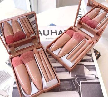 5 Pcs Mini Makeup Brush Set with Built-In Mirror – Travel-Friendly Cosmetic Brushes with ABS Handle & Soft Bristles (Ideal Gift Set)