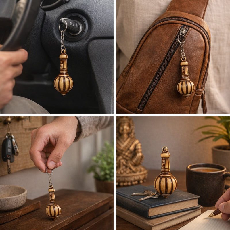 6 Pcs Lord Hanuman Gada Keychain – Sacred Mace Symbol Key Ring for Protection & Strength - Detailed Feature View 2