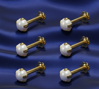 6-Piece Elegant Gold-Plated Pearl Flat Back Piercing Stud Set