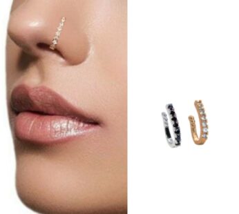 Adjustable Rose Gold Faux Nose Ring with Sparkling Black Stones
