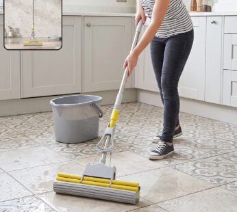 Adjustable Telescopic Sponge Mop with Integrated Hands-Free Wringer