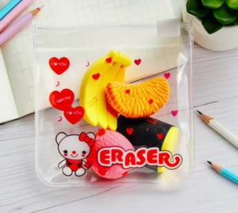 Adorable Fruit-Shaped Pencil Erasers for Kids & Students – 4-Piece Assorted Set