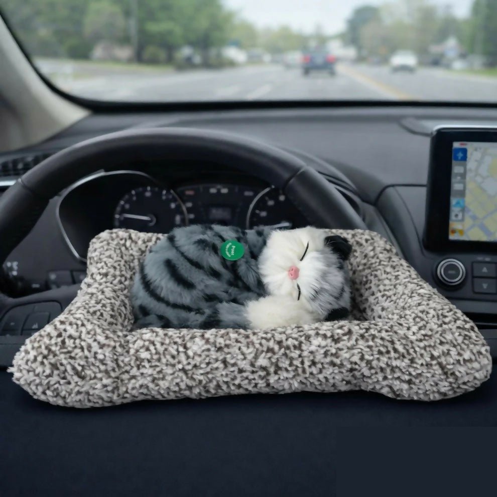 Adornable Sleeping Kitty Plush with Cozy Cushion Bed, Kids Stuffed Animal & Room Decor - Detailed Feature View 2