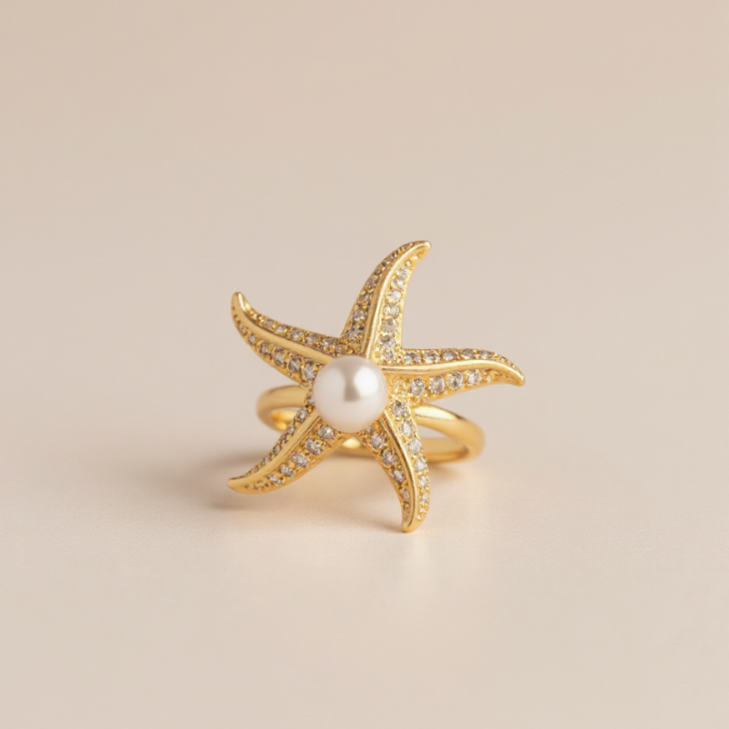 Anti-Tarnish Starfish Ring – Adjustable Beach-Inspired Fashion Ring for Women & Girls (Pack of 1 Pc) - Detailed Feature View 1