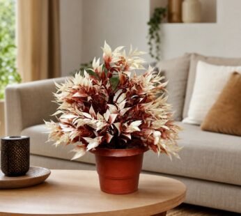 Artificial Brown Cream Bonsai Bushy Plant in Terracotta Pot for Home Office Decor