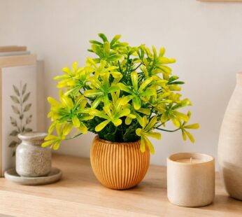 Artificial Green Leaf Plant with Decorative Pot for Home Decor & Tabletop Styling