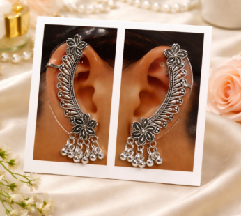 Artisan Oxidized Silver Ear Cuffs with Traditional Ghungroo Accents