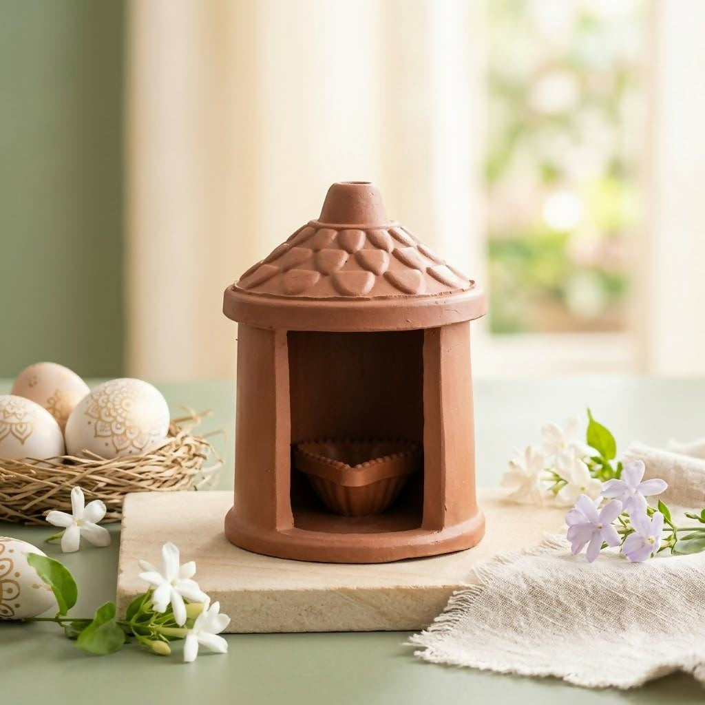 Artisanal Terracotta Temple Diya Holder for Festive & Home Decor - Detailed Feature View 1