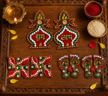 Auspicious Shubh Labh Swastik & Laxmi Charan Decorative Sticker Set for Home and Temple