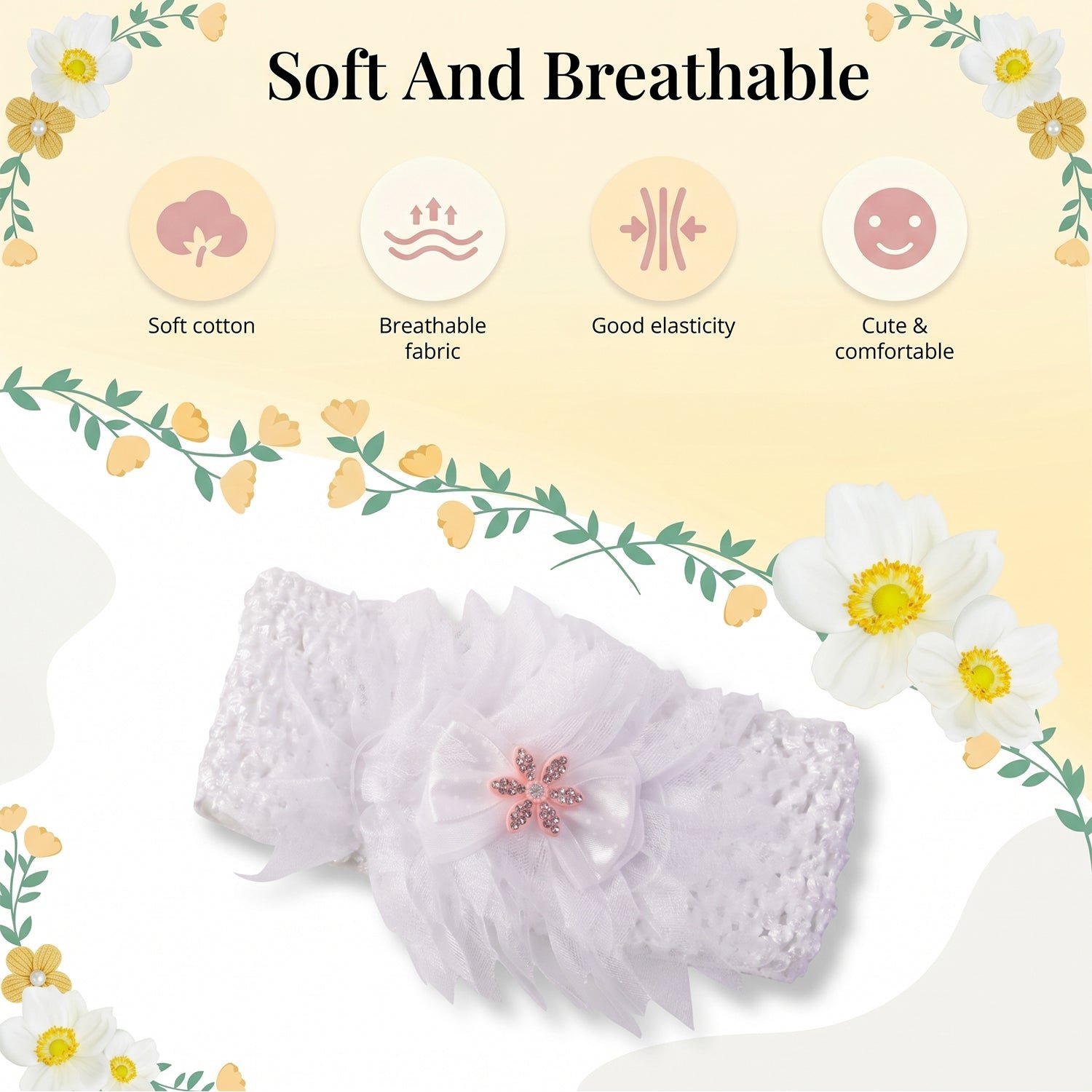 Baby Headband – Soft Elastic Floral Designed for Comfort & Style - Detailed Feature View 6