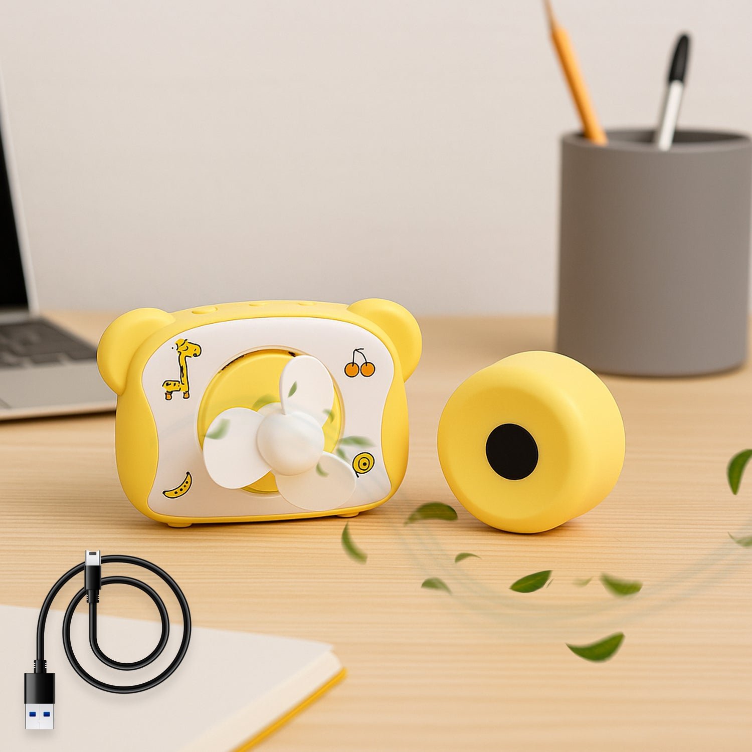 Premium Bear-Shaped Mini Rechargeable USB Fan – Safe Soft Blades & Portable - Buy Online at Alikart