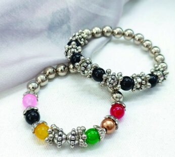 Black & Gold Beaded Bracelets – Stylish 2-Piece Set for Women