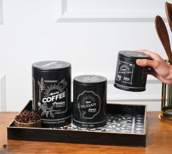 Black Iron Coffee, Tea & Sugar Jars – Tea – 500 ml, Sugar – 750 ml, Coffee – 1000 mL