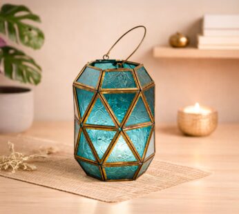 Blue Truncated T-Lite Holder – Fushia & Turquoise Glass